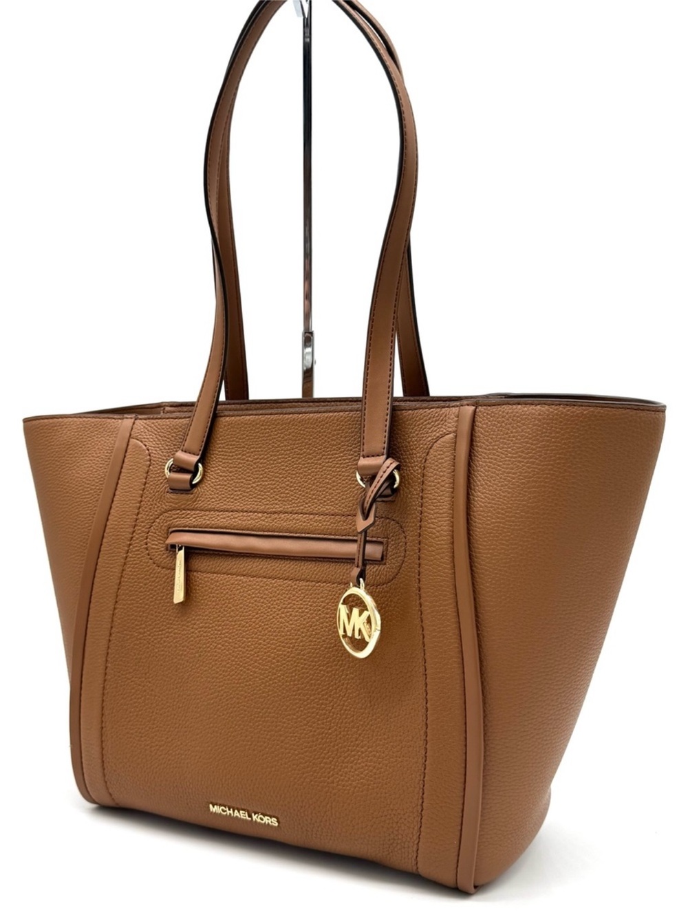 MICHAEL KORS Carine Front Zip Leather Large Tote Luggage NWT